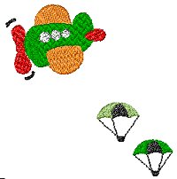 Aeroplane with parachutes embroidery design