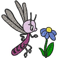 Purple bug and a blue flower design