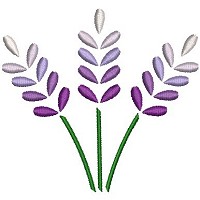 Embroidery design of three purple flowers