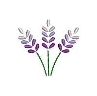 Embroidery design of 3 purple flowers