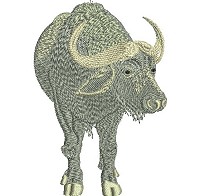 Embroidery design of an African buffalo.