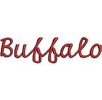 Embroidery design of the word 'Buffalo'.