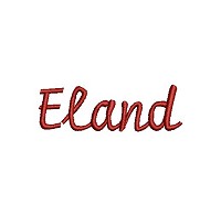 Embroidery design of the word 'Eland'.