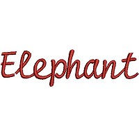 Embroidery design of the word 'Elephant'.