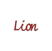 Embroidery design of the word 'Lion'