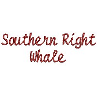 Embroidery design of the words 'Southern Right Whale'.