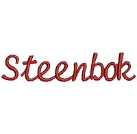 Embroidery design of the word 'Steenbok'.