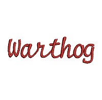 Embroidery design of the word 'Warthog'.