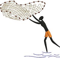 Embroidery design of a man throwing a cast net.