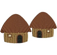 Embroidery design of 2 small thatched huts.