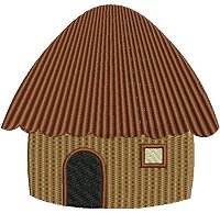 Embroidery design of a thatched hut.