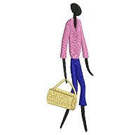 Embroidery design of a man with a travelling bag.