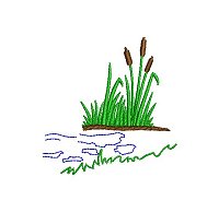 Embroidery design of a papyrus patch on the water's edge.