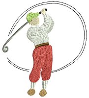 Embroidery design of a man playing golf.