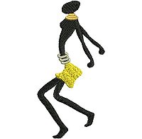 Ethnic embroidery design of a dancing women in a yellow skirt