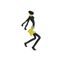 Ethnic embroidery design of a dancing women wearing a yellow skirt.