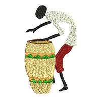 Embroidery design of a man playing a bongo drum