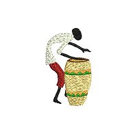 Small embroidery design of a man playing a bongo drum