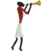 Embroidery design of a man blowing a 