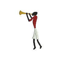 Small embroidery design of a man playing a horn