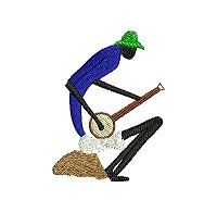 Ethnic embroidery design of a man playing a banjo