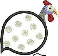 Guinea fowl embroidery design no 4 as an applique embroidery design.