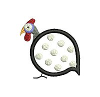 Guinea fowl embroidery design no 4 as an small applique embroidery design.