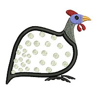 Guinea fowl embroidery design no 6 as an applique embroidery design.
