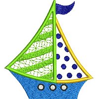 Applique embroidery design of a sail boat.