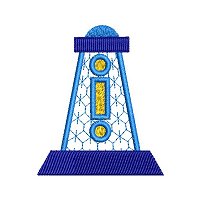 Small applique embroidery design of a light house.