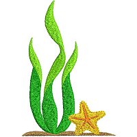 Embroidery design of kelp with a sea star.