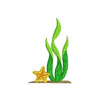 Small embroidery design of kelp with a sea star.