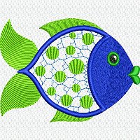 Applique embroidery design of a fish.