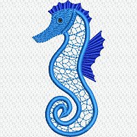 Applique embroidery design of a sea horse.