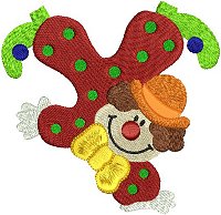 Mirror image of a clown embroidery design standing on one hand.