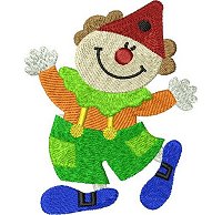 Embroidery design of a dancing clown.