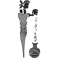 Free ethnic embroidery design of a women sifting grain.
