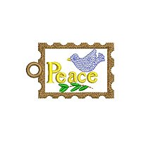 Peace embroidery design with a tag