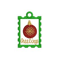 Greetings embroidery design with a tag