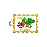 Best wishes embroidery design with a tag.
