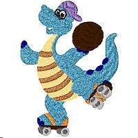 Dragon on roller skates holding a basketball ball.